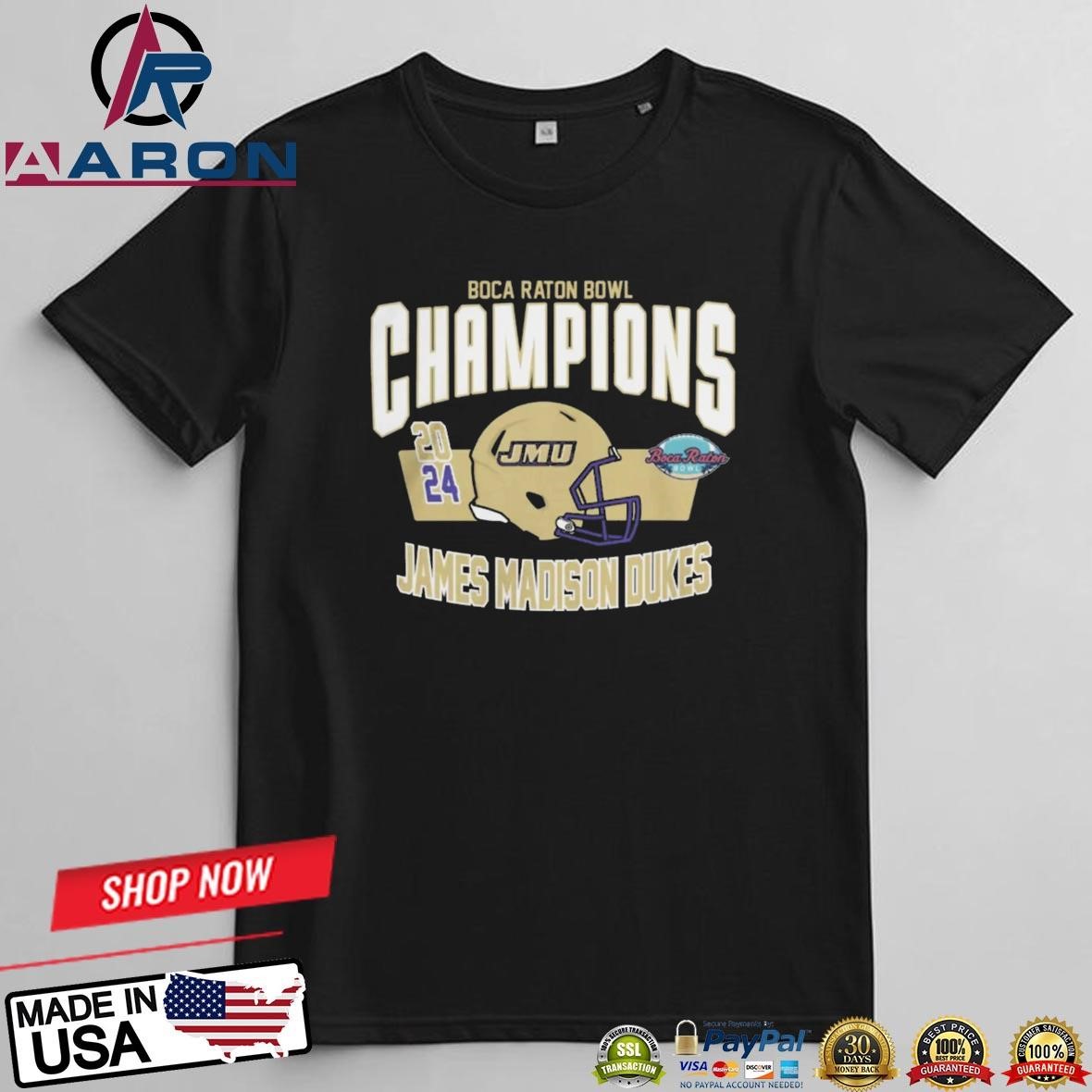 James Madison Dukes Boca Raton Bowl Champions 2024 Helmet T-Shirts