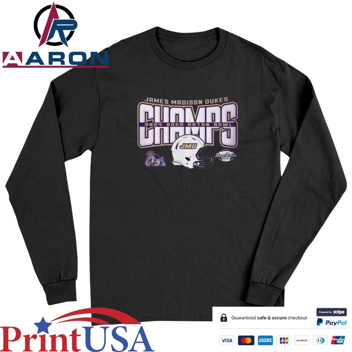 James Madison Dukes Football 2024 Boca Raton Bowl Champions T-Shirts Long Sleeve