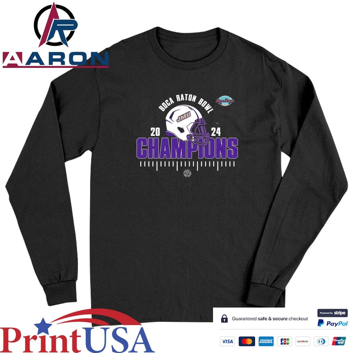 James Madison Dukes Is The 2024 Boca Raton Bowl Champions NCAA Football T-Shirts Long Sleeve