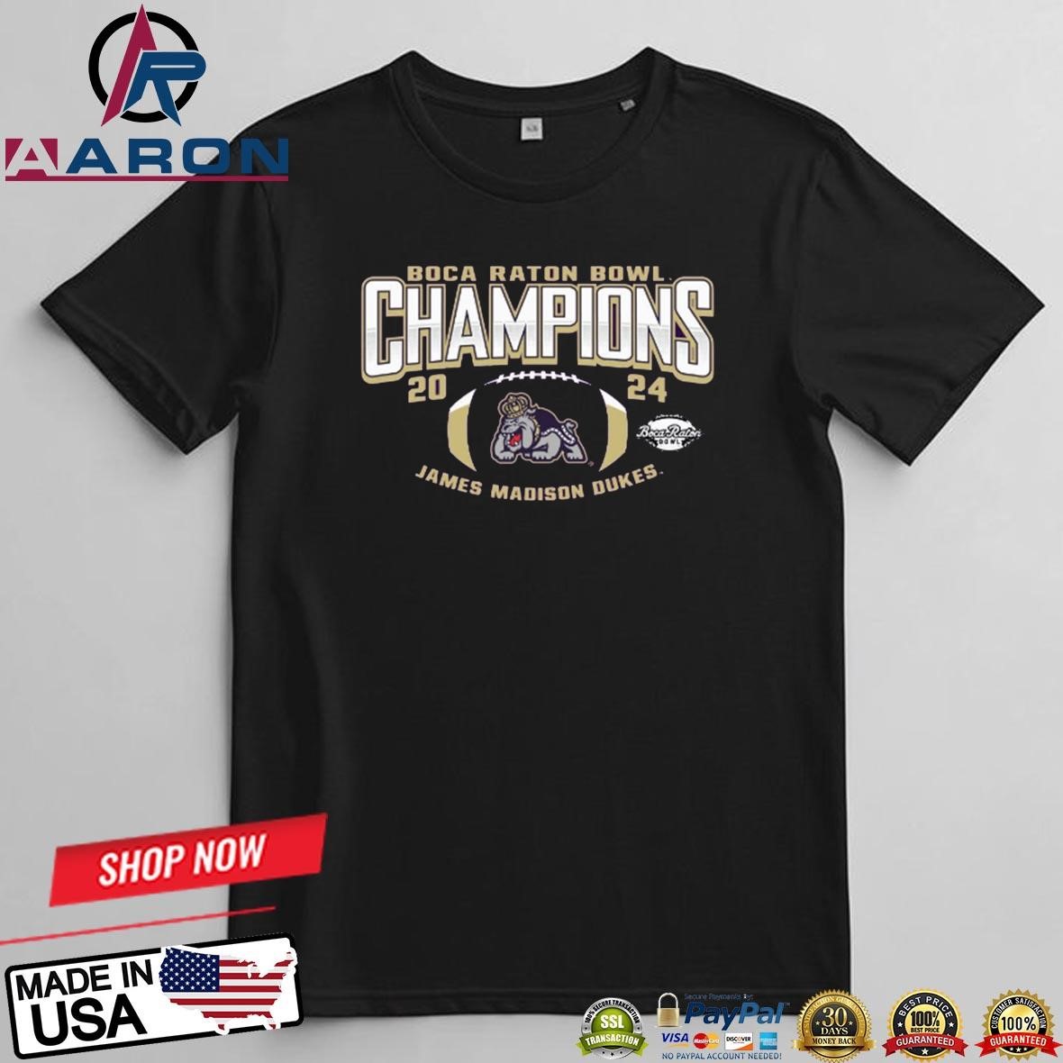 James Madison University Football 2024 Boca Raton Bowl Champions T-Shirts