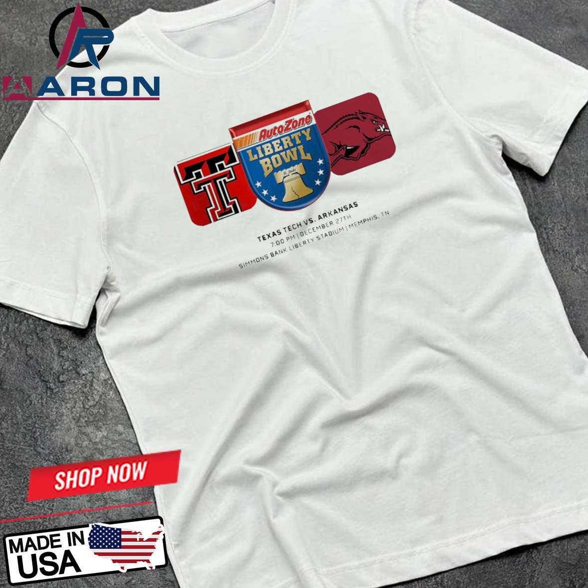 Liberty Bowl Texas Tech Red Raiders Vs Arkansas Razorbacks Matchup At Simmons Bank Liberty Stadium In Memphis TN On December 27th 2024 NCAA T-Shirts