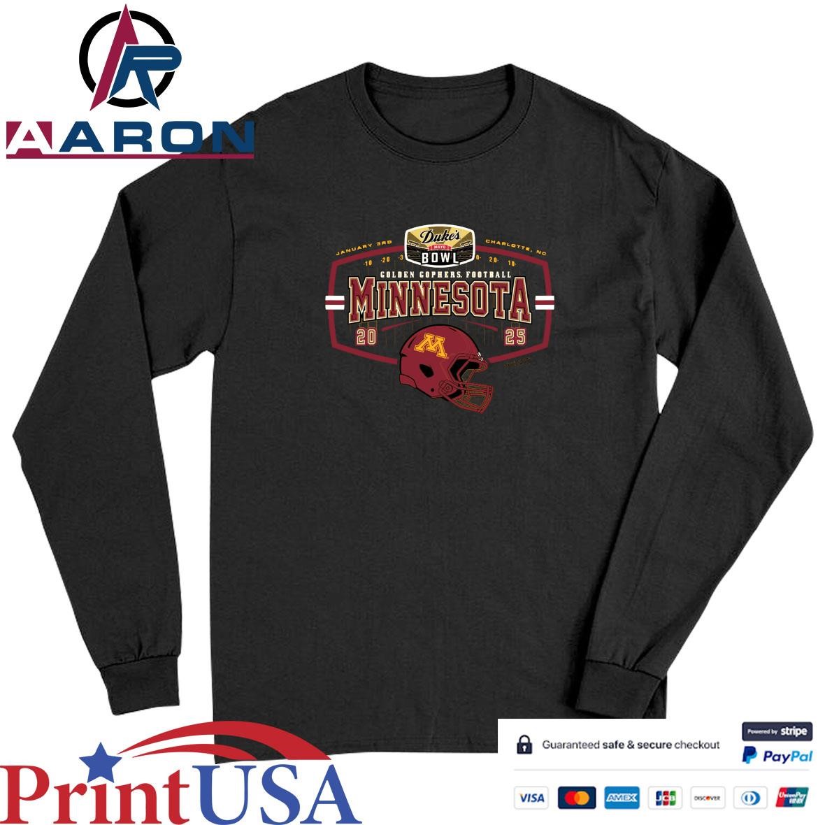 Minnesota Golden Gophers Football January 3rd Charlotte, Nc 2025 Duke's Mayo Bowl Helmet T-Shirts Long Sleeve