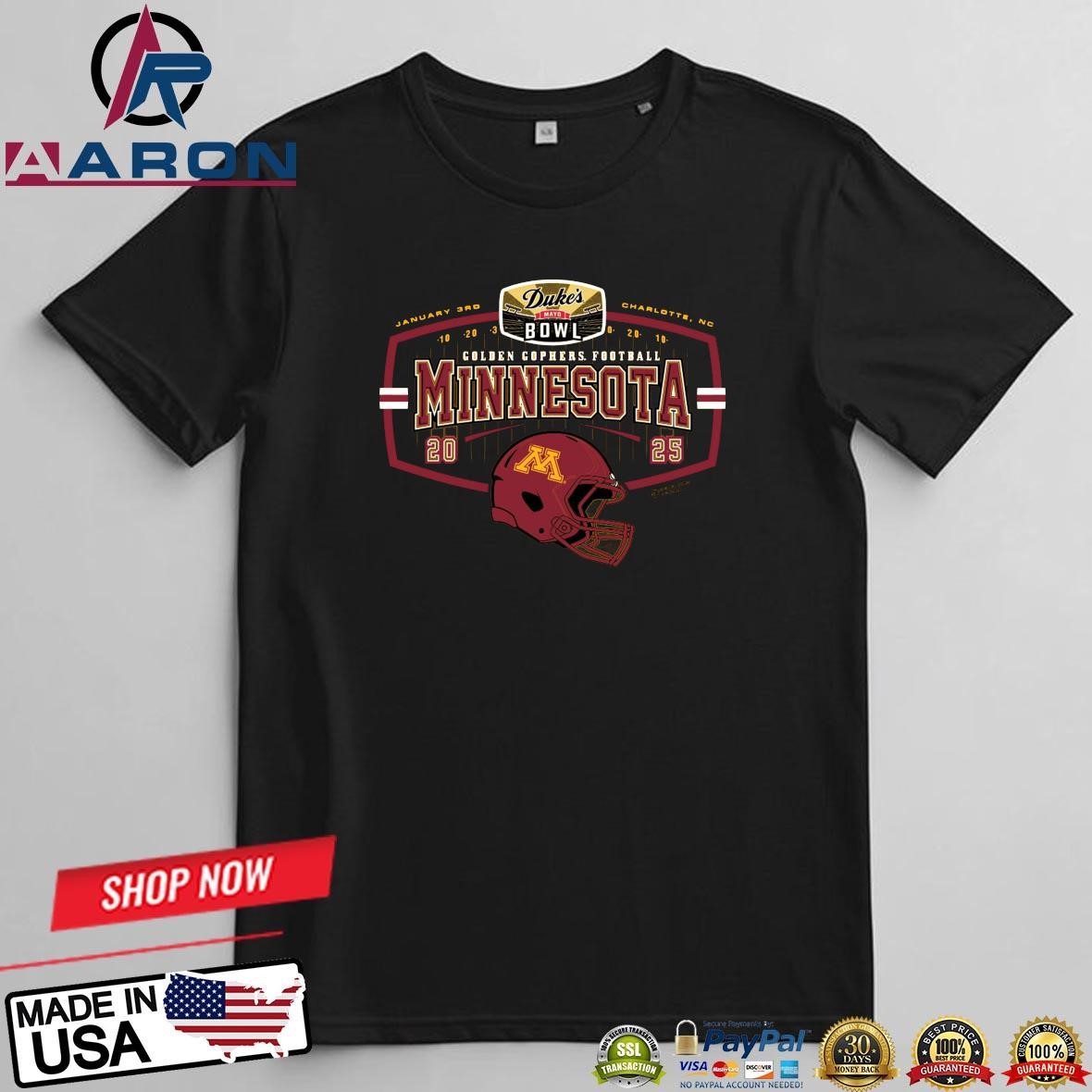 Minnesota Golden Gophers Football January 3rd Charlotte, Nc 2025 Duke's Mayo Bowl Helmet T-Shirts