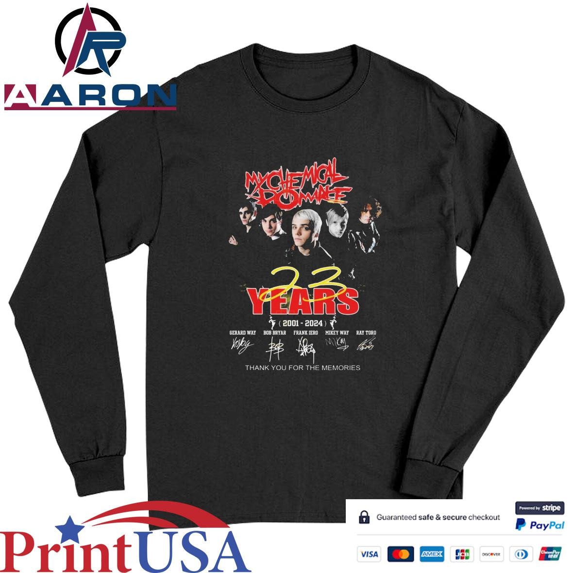 My Chemical Romance 23 Years 2001-2024 Thank You For The Memories Signatures T-Shirts Long Sleeve