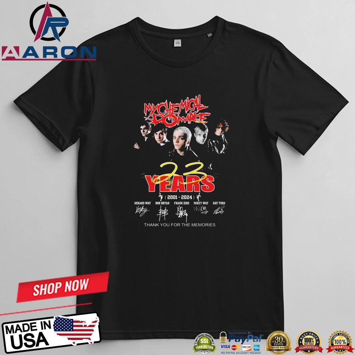 My Chemical Romance 23 Years 2001-2024 Thank You For The Memories Signatures T-Shirts