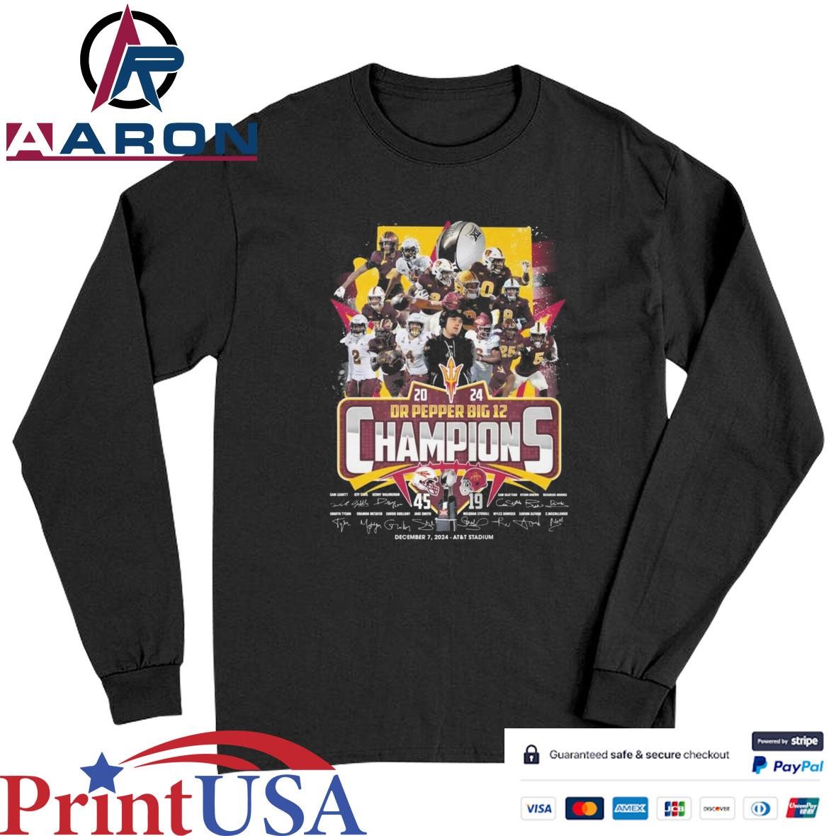 NCAA Arizona State Sun Devils 2024 Dr Pepper Big 12 Champions Signatures T-Shirts Long Sleeve