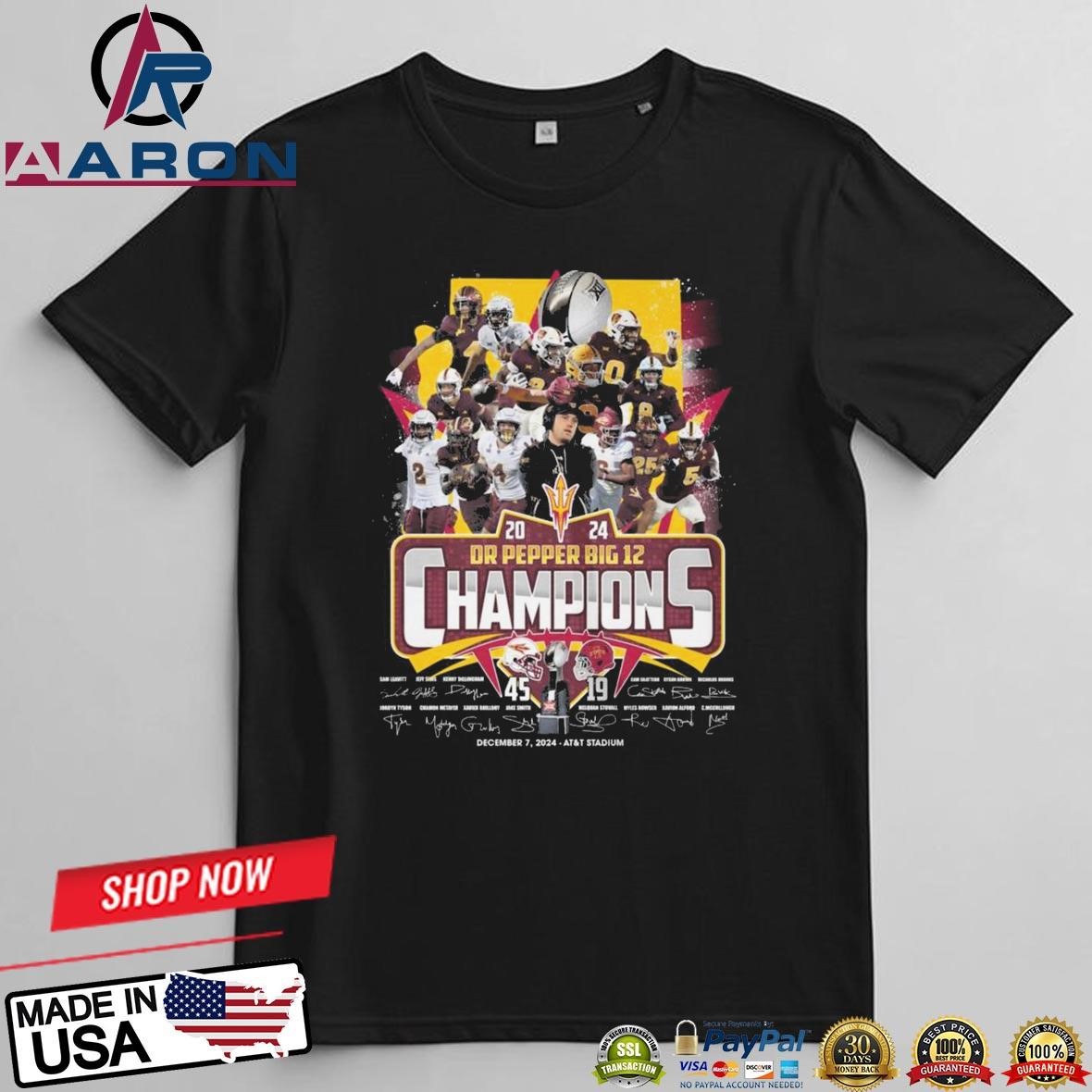 NCAA Arizona State Sun Devils 2024 Dr Pepper Big 12 Champions Signatures T-Shirts