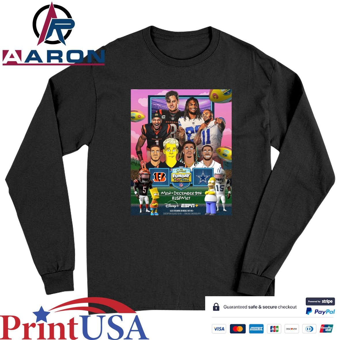NFL Cincinnati Bengals Vs Dallas Cowboys The Simpsons Funday Football Monday Night Football December 9 2024 T-Shirts Long Sleeve