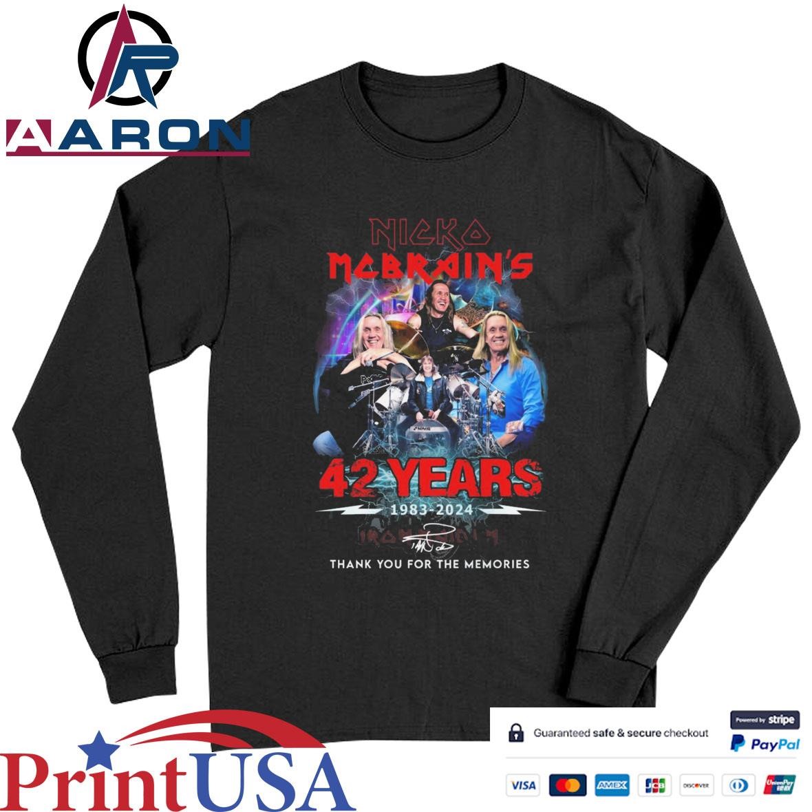 Nicko Mcbrain's 42 Years 1983-2024 Thank You For The Memories Signature T-Shirts Long Sleeve
