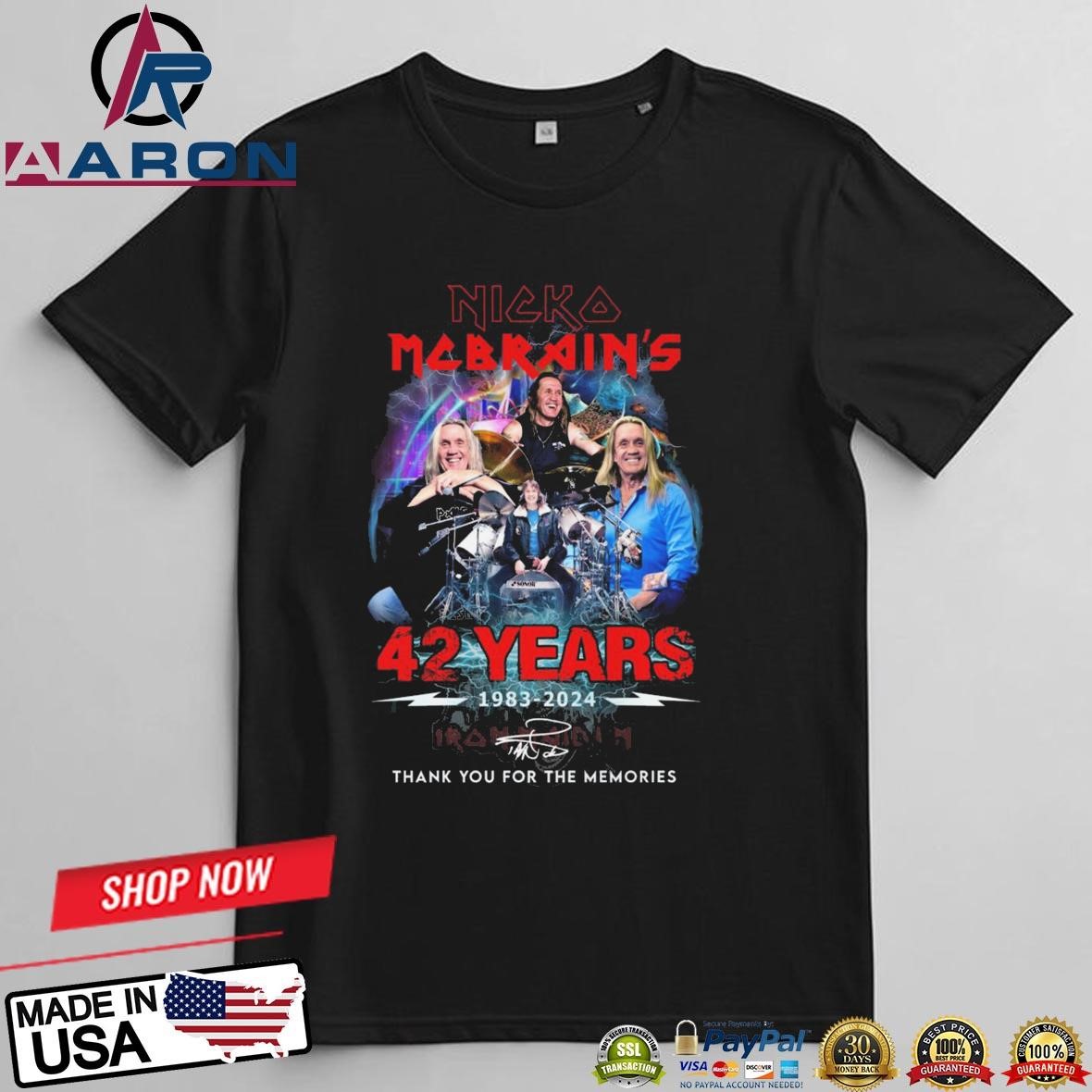 Nicko Mcbrain's 42 Years 1983-2024 Thank You For The Memories Signature T-Shirts