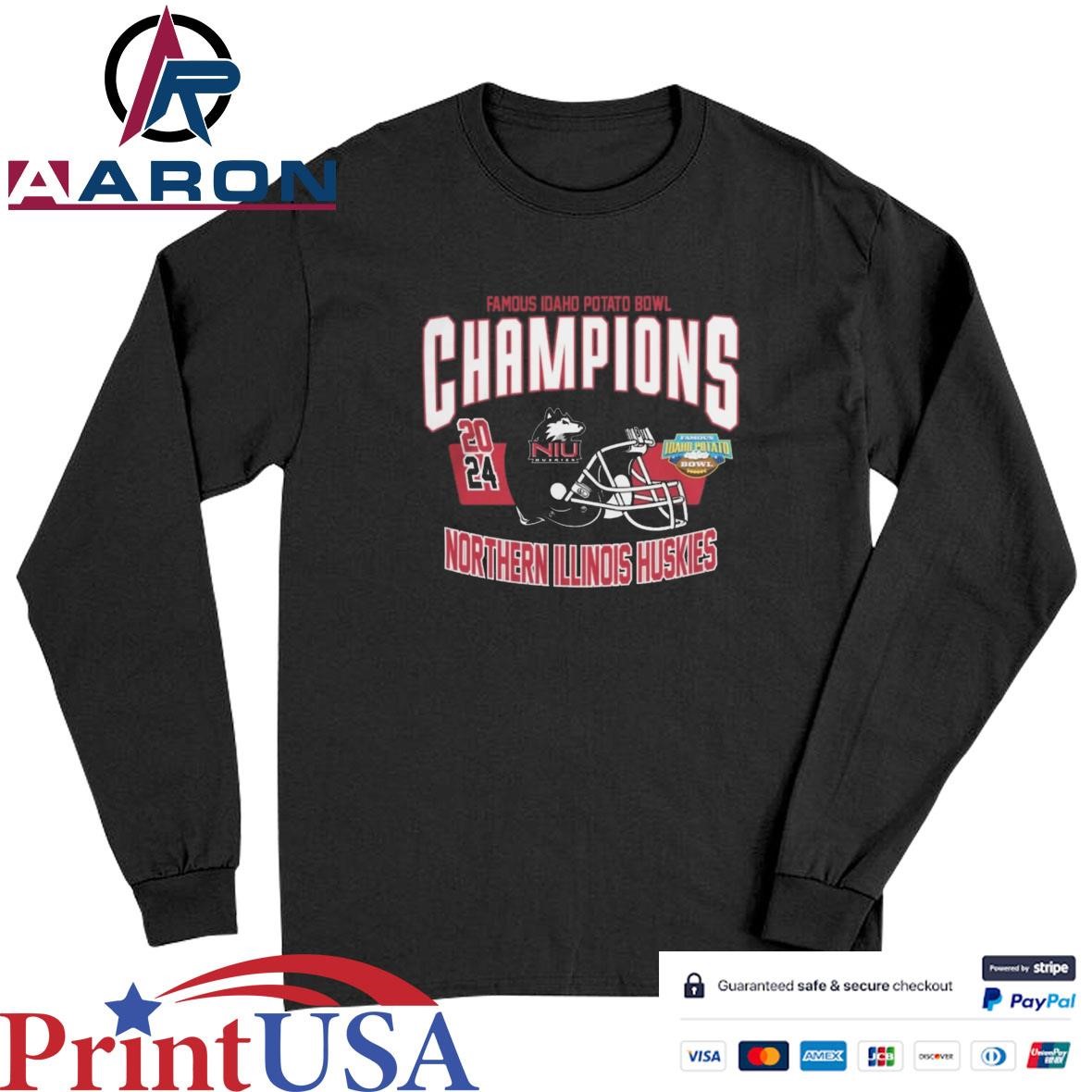 Northern Illinois Huskies Football 2024 Famous Idaho Potato Bowl Champions Helmet T-Shirts Long Sleeve
