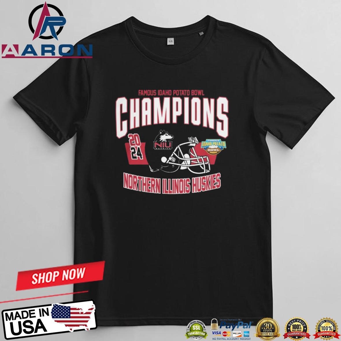Northern Illinois Huskies Football 2024 Famous Idaho Potato Bowl Champions Helmet T-Shirts