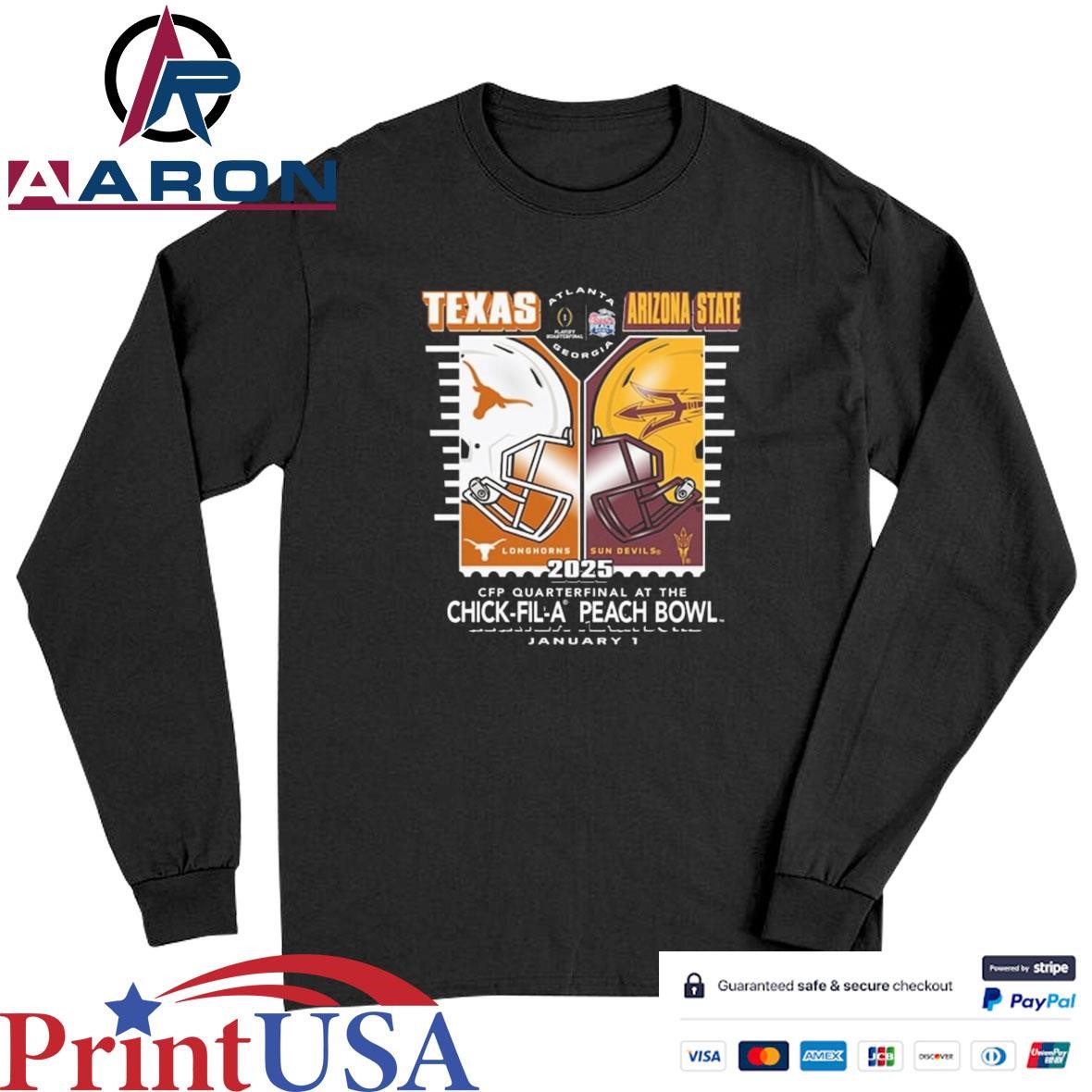 Official Arizona State Sun Devils Vs Texas Longhorns 2025 CFP Quarterfinal At The Chick-Fil-A Peach Bowl January 1 T-Shirts Long Sleeve