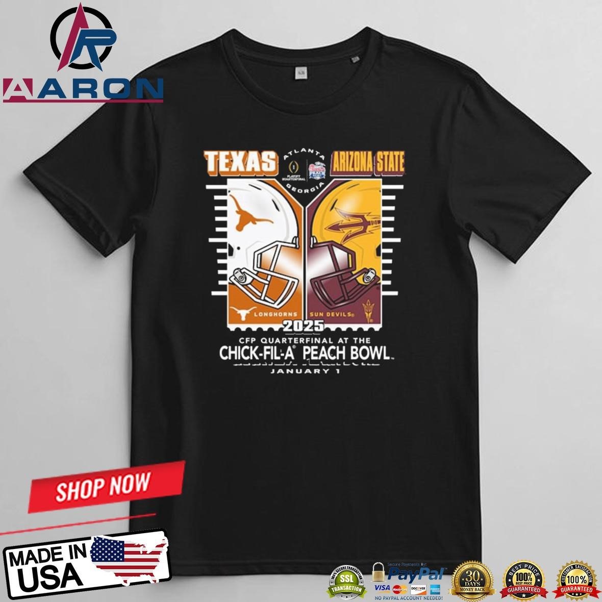 Official Arizona State Sun Devils Vs Texas Longhorns 2025 CFP Quarterfinal At The Chick-Fil-A Peach Bowl January 1 T-Shirts