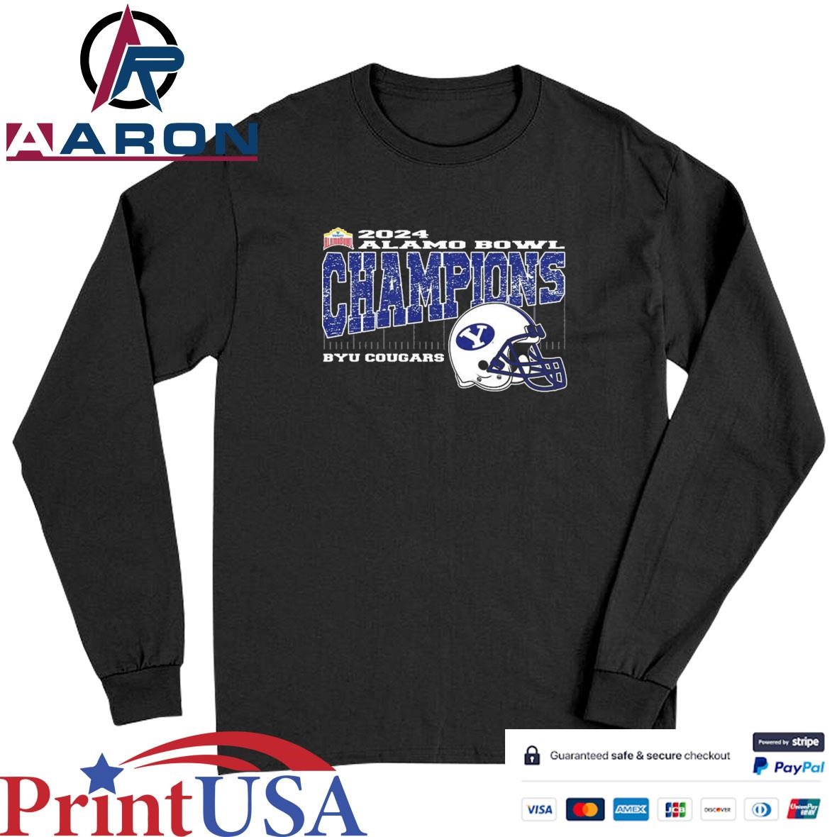 Official BYU Cougars 2024 Alamo Bowl Champions College Football Bowl Season Helmet T-Shirts Long Sleeve