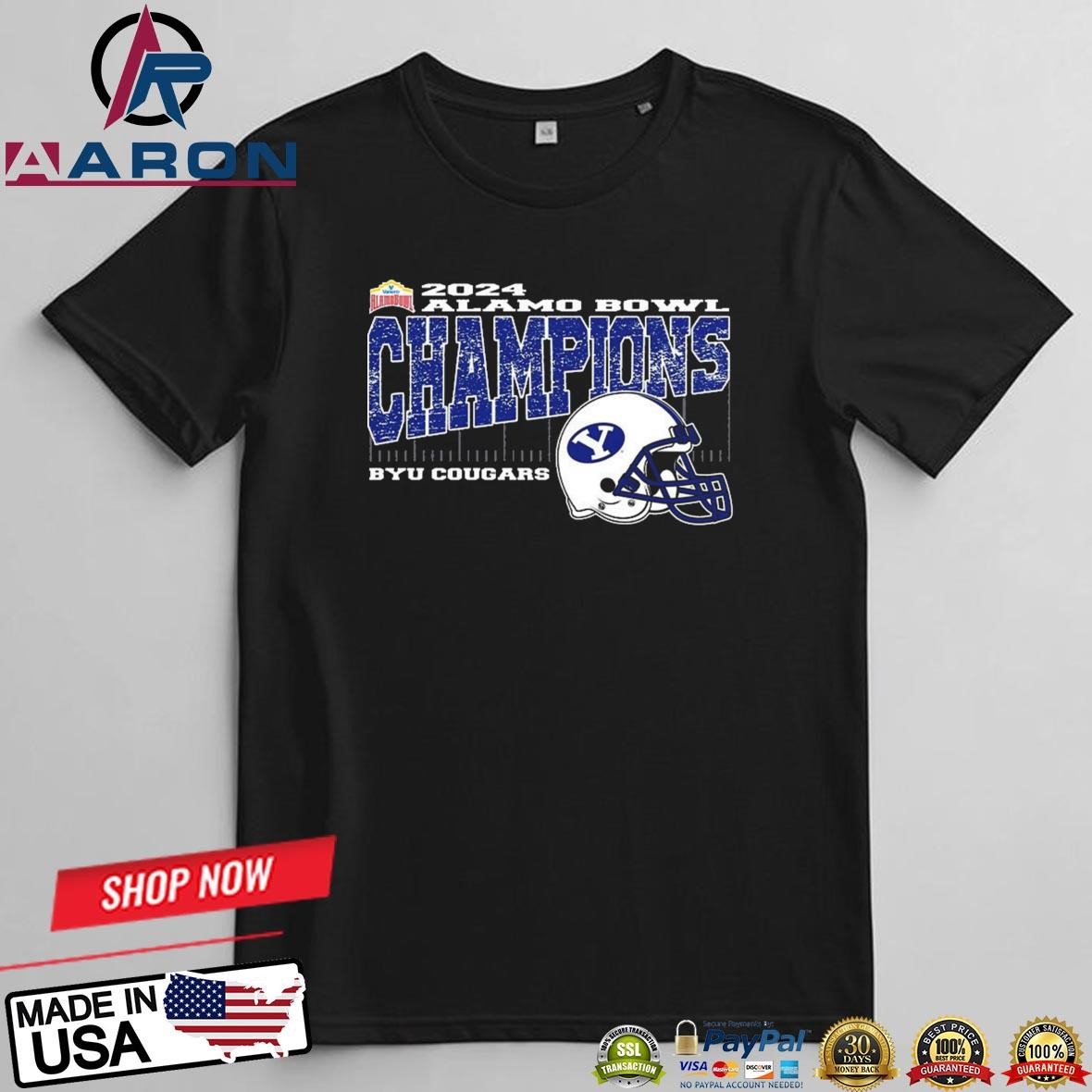 Official BYU Cougars 2024 Alamo Bowl Champions College Football Bowl Season Helmet T-Shirts