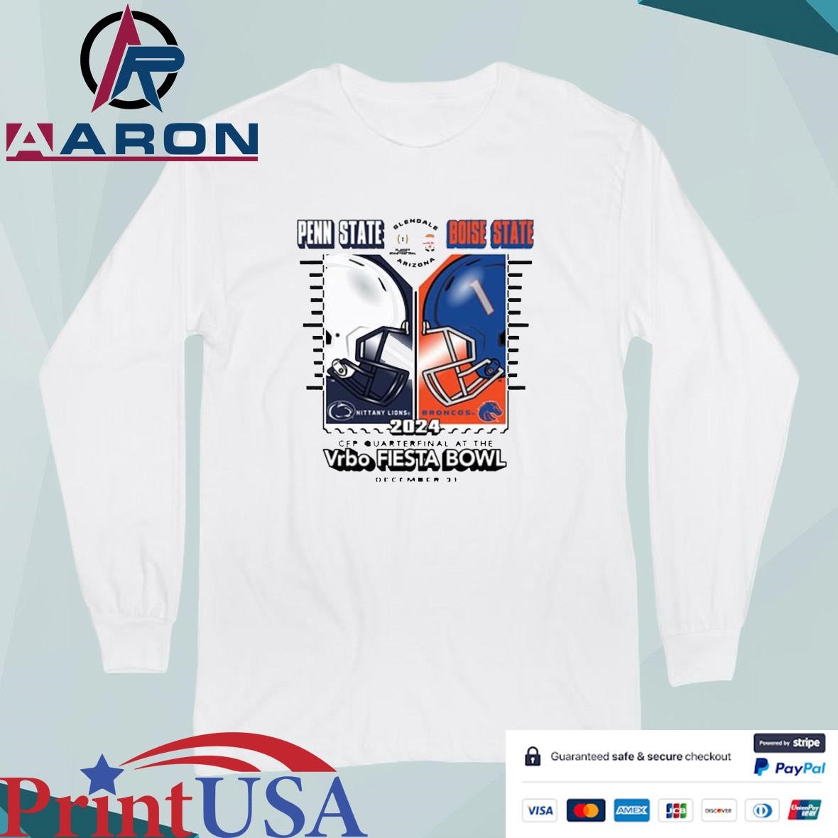 Official Boise State Broncos Vs Penn State Nittany Lions 2024 CFP Quarterfinal At The Vrbo Fiesta Bowl Head To Head T-Shirts Long Sleeve