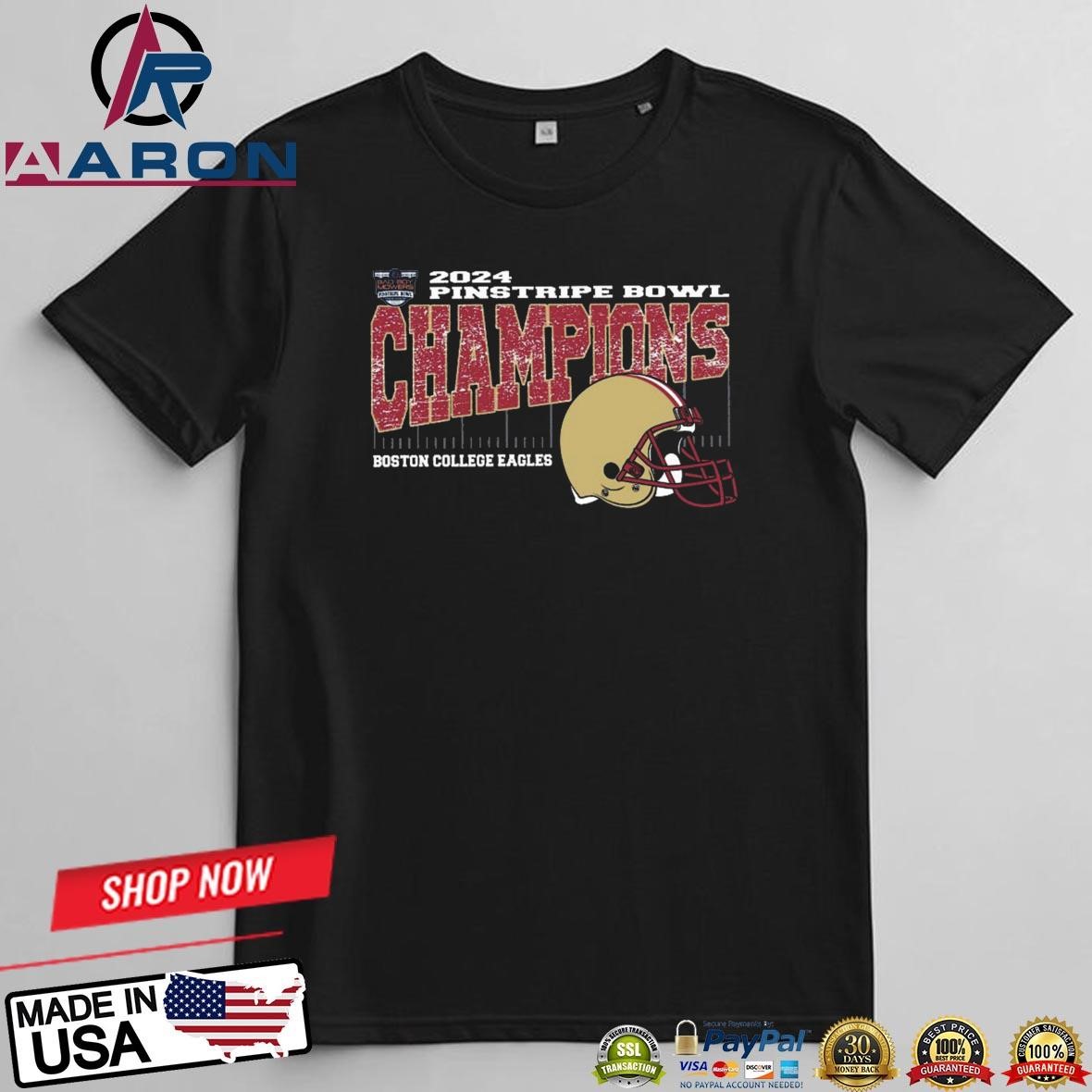 Official Boston College Eagles 2024 Bad Boy Mowers Pinstripe Bowl Champions Vintage Style Helmet T-Shirts