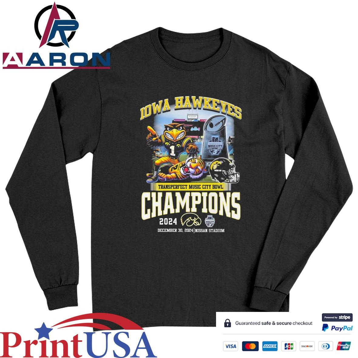 Official Iowa Hawkeyes Transperfect Music City Bowl Champions 2024 T-Shirts Long Sleeve