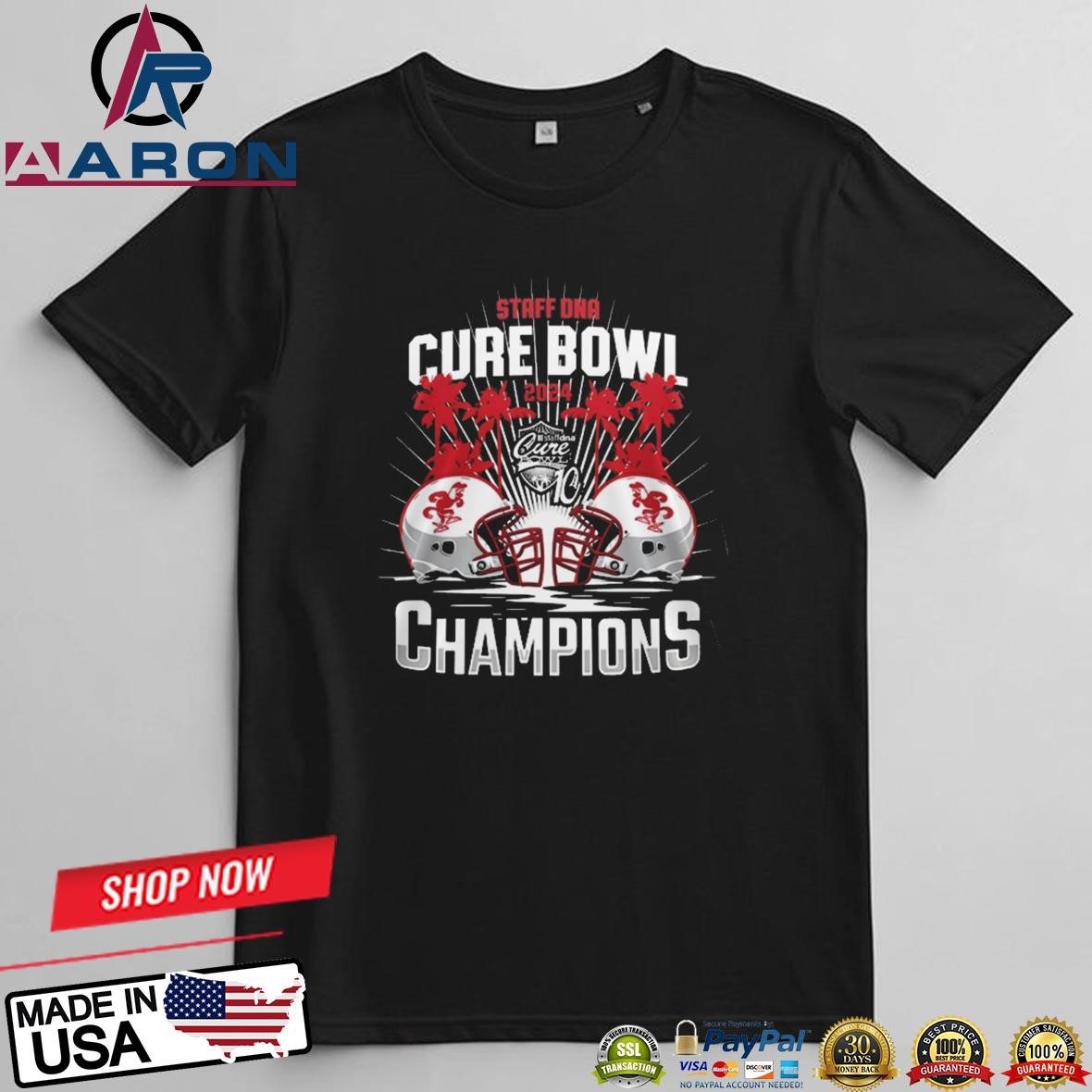 Official Jacksonville State Gamecocks Staffdna Cure Bowl 2024 Champions T-Shirts