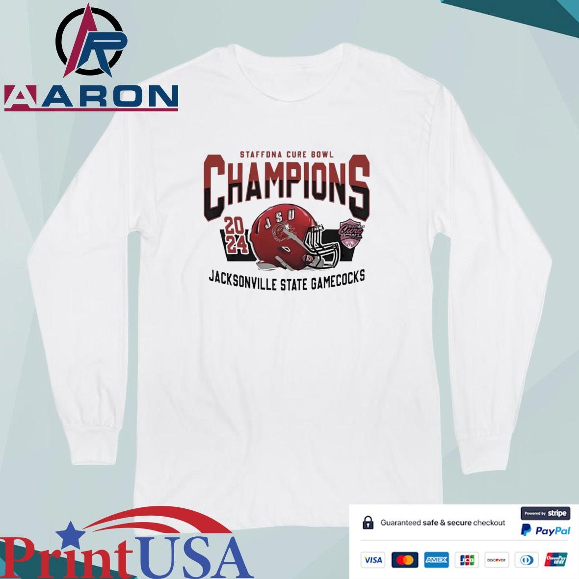 Official Jacksonville State Gamecocks Staffona Cure Bowl Champions 2024 T-Shirts Long Sleeve