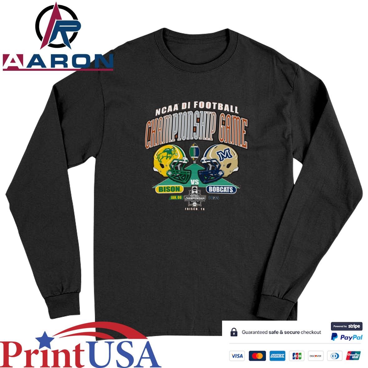 Official MSU Bobcats Vs NDSU Bison 2025 NCAA DI Championship Game Head To Head Helmet T-Shirts Long Sleeve