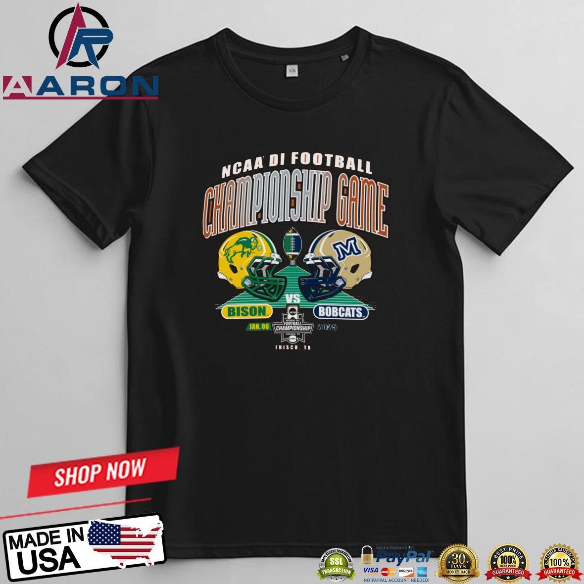 Official MSU Bobcats Vs NDSU Bison 2025 NCAA DI Championship Game Head To Head Helmet T-Shirts