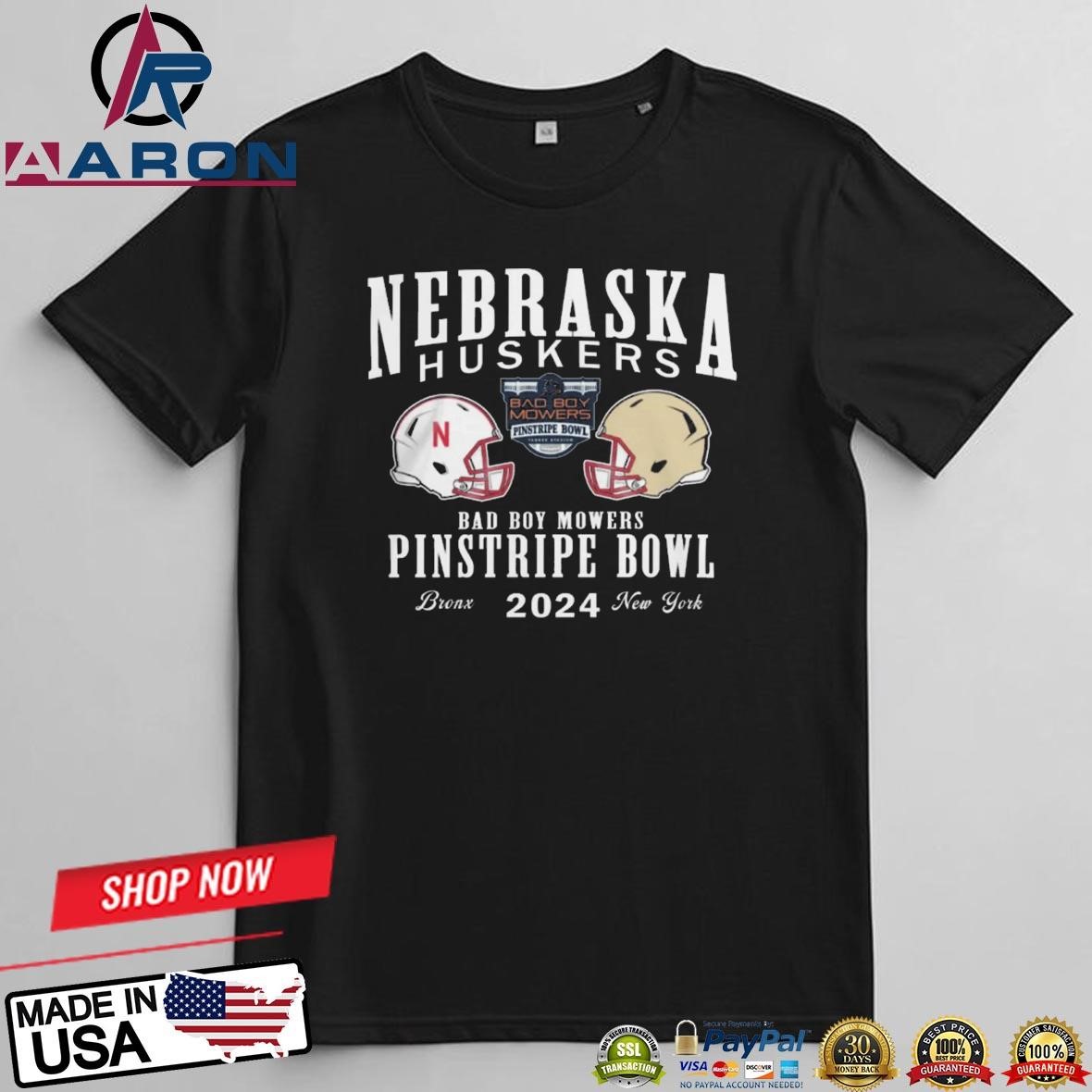 Official Nebraska Cornhuskers Vs Boston College Eagles Football 2024 Bad Boy Mowers Pinstripe Bowl Bronx New York Helmet T-Shirts