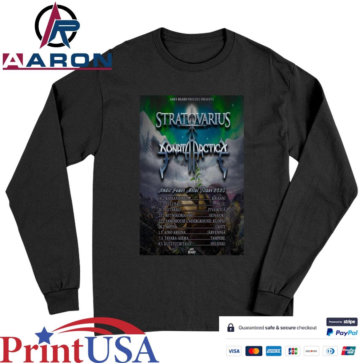 Official Nordic Power Metal Titans Tour 2025 Stratovarius T-Shirts Long Sleeve