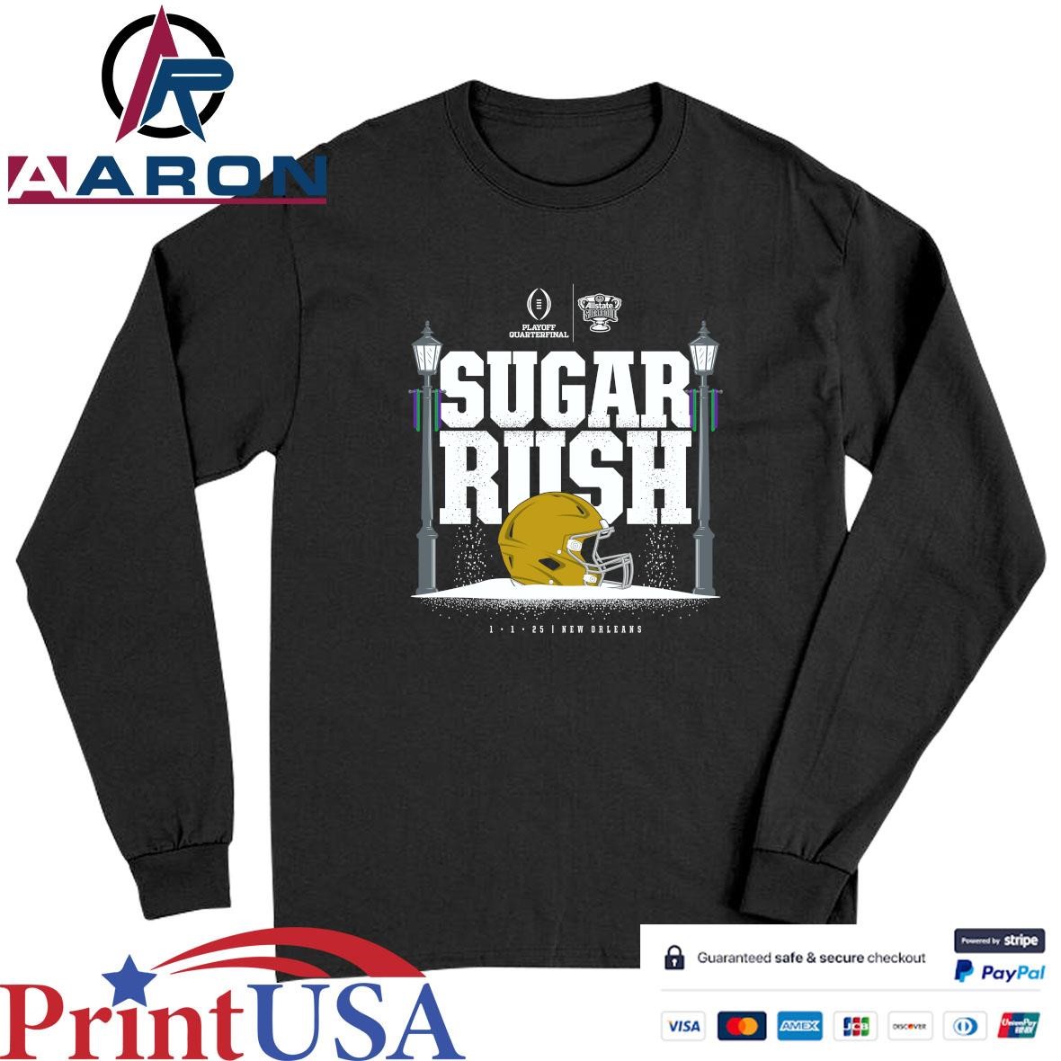 Official Notre Dame Fighting Irish 2025 Playoff Quarterfinal Sugar Rush Helmet T-Shirts Long Sleeve