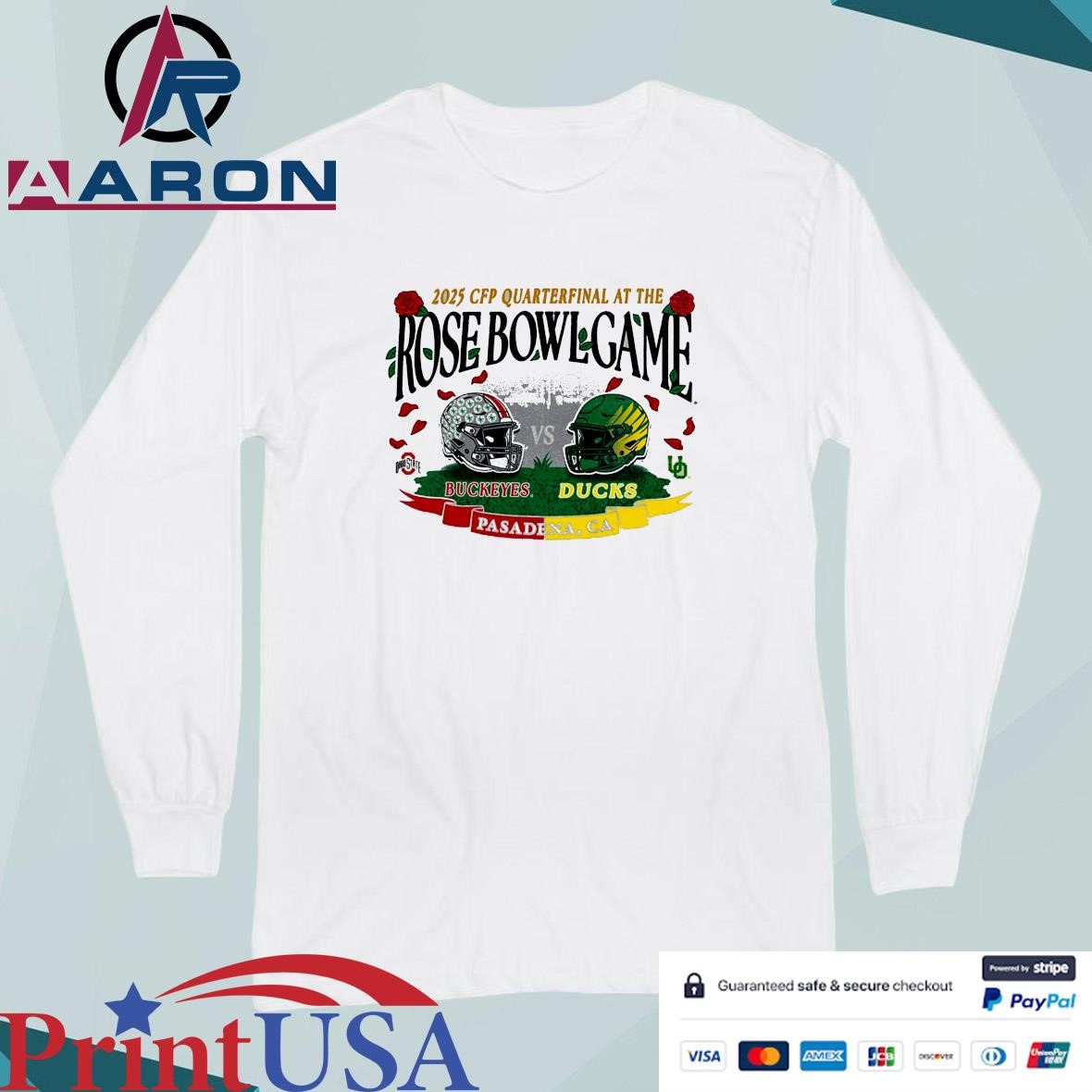 Official Ohio State Buckeyes Vs Oregon Ducks 2025 CFP Quarterfinal The Rose Bowl Game Head To Head T-Shirts Long Sleeve