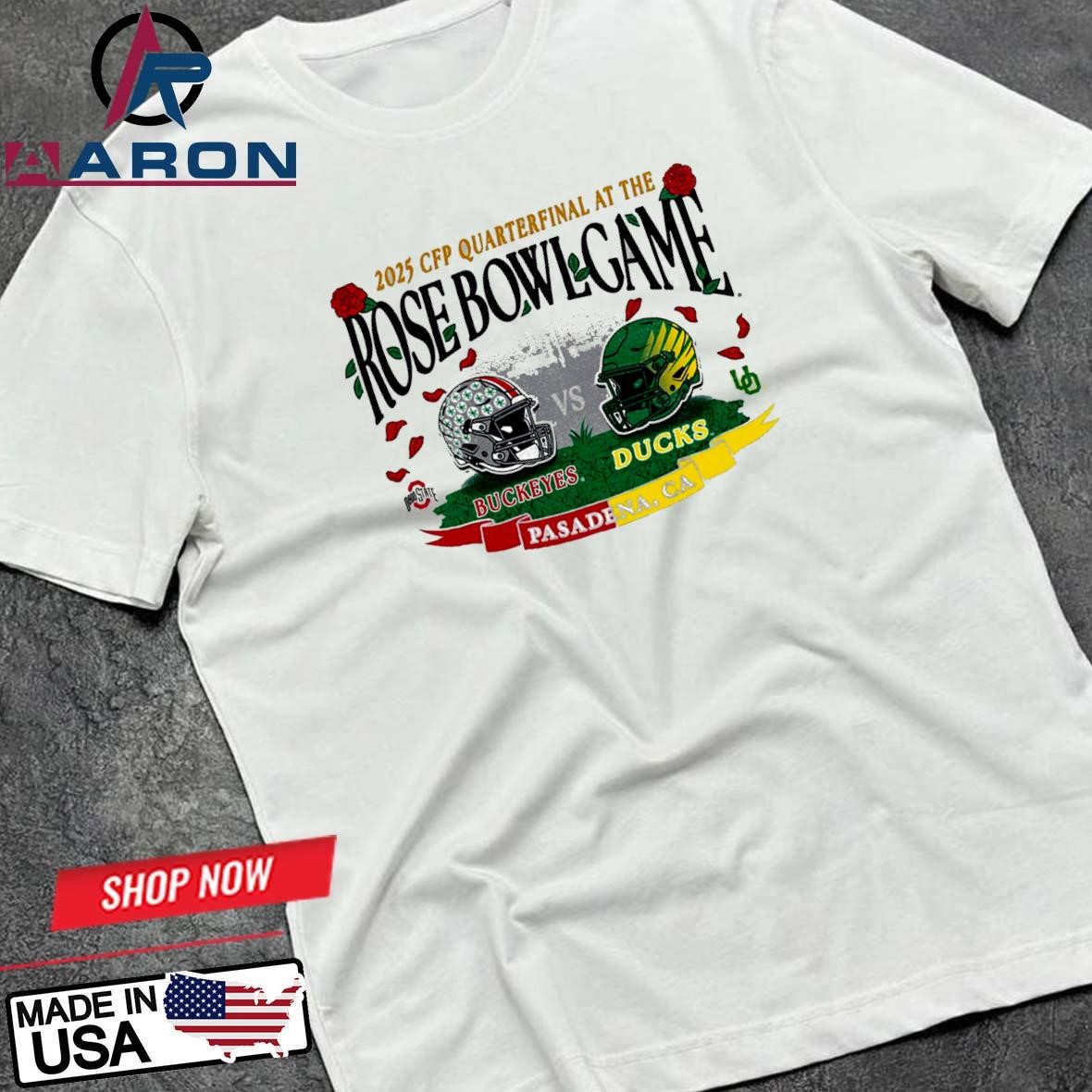 Official Ohio State Buckeyes Vs Oregon Ducks 2025 CFP Quarterfinal The Rose Bowl Game Head To Head T-Shirts