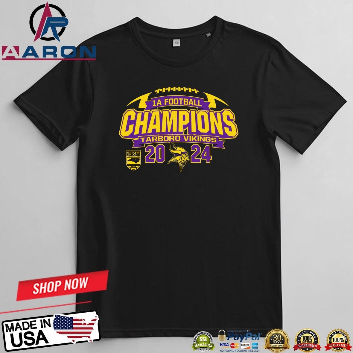 Official Tarboro Vikings 2024 1A Football Champions T-Shirts