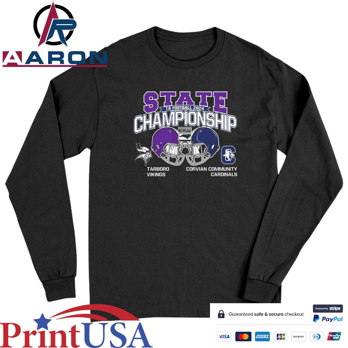 Official Tarboro Vikings Vs Corvian Community Cardinals 2024 1A Football State Championship Head To Head T-Shirts Long Sleeve