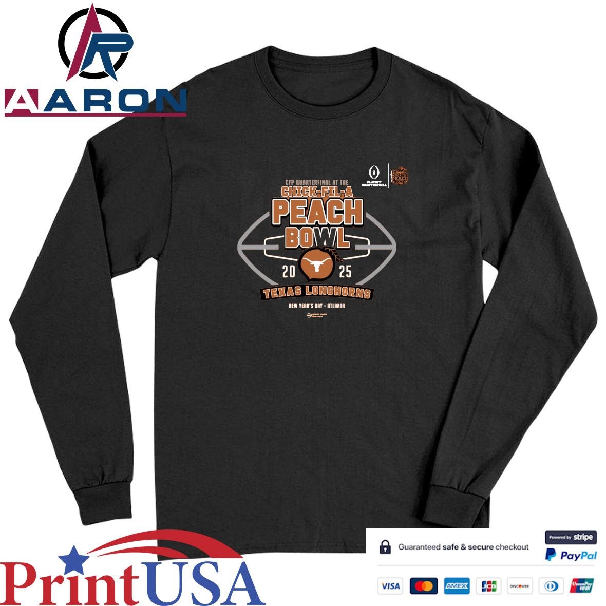 Official Texas Longhorns 2025 CFP Quarterfinal At The Chick-Fil-A Peach Bowl New Year's Day T-Shirts Long Sleeve