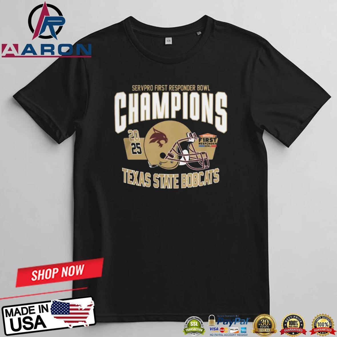 Official Texas State Bobcats Servpro First Responder Bowl Champions 2025 T-Shirts
