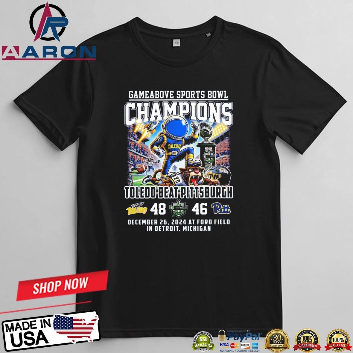 Official Toledo Rockets Beat Pittsburgh Gameabove Bowl Champions 2024 Celebrating T-Shirts