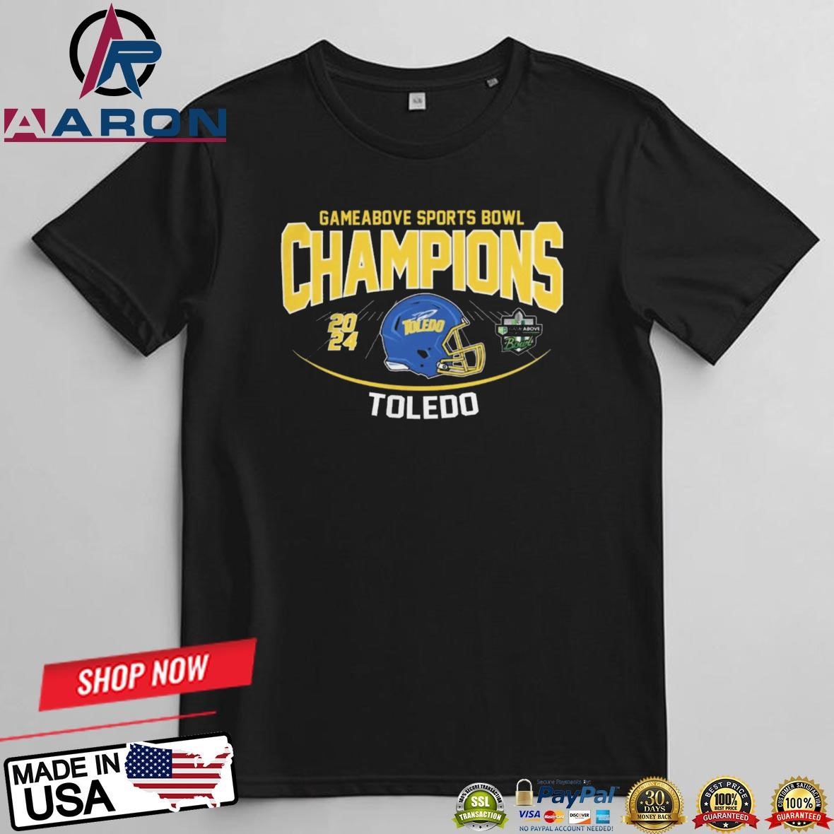 Official Toledo Rockets Football 2024 GameAbove Sports Bowl Bound Champions T-Shirts