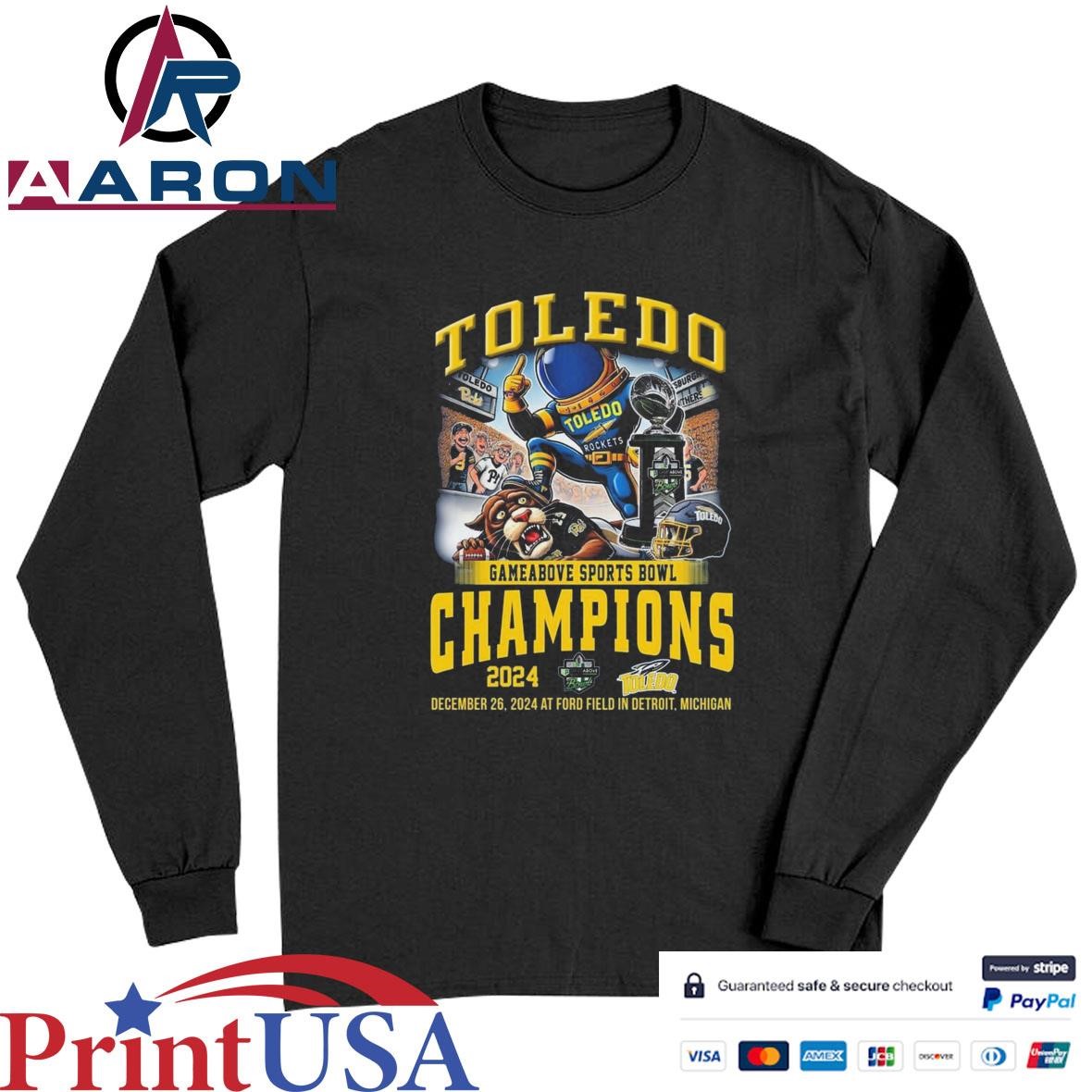 Official Toledo Rockets Gameabove Bowl Champions 2024 Celebrating T-Shirts Long Sleeve