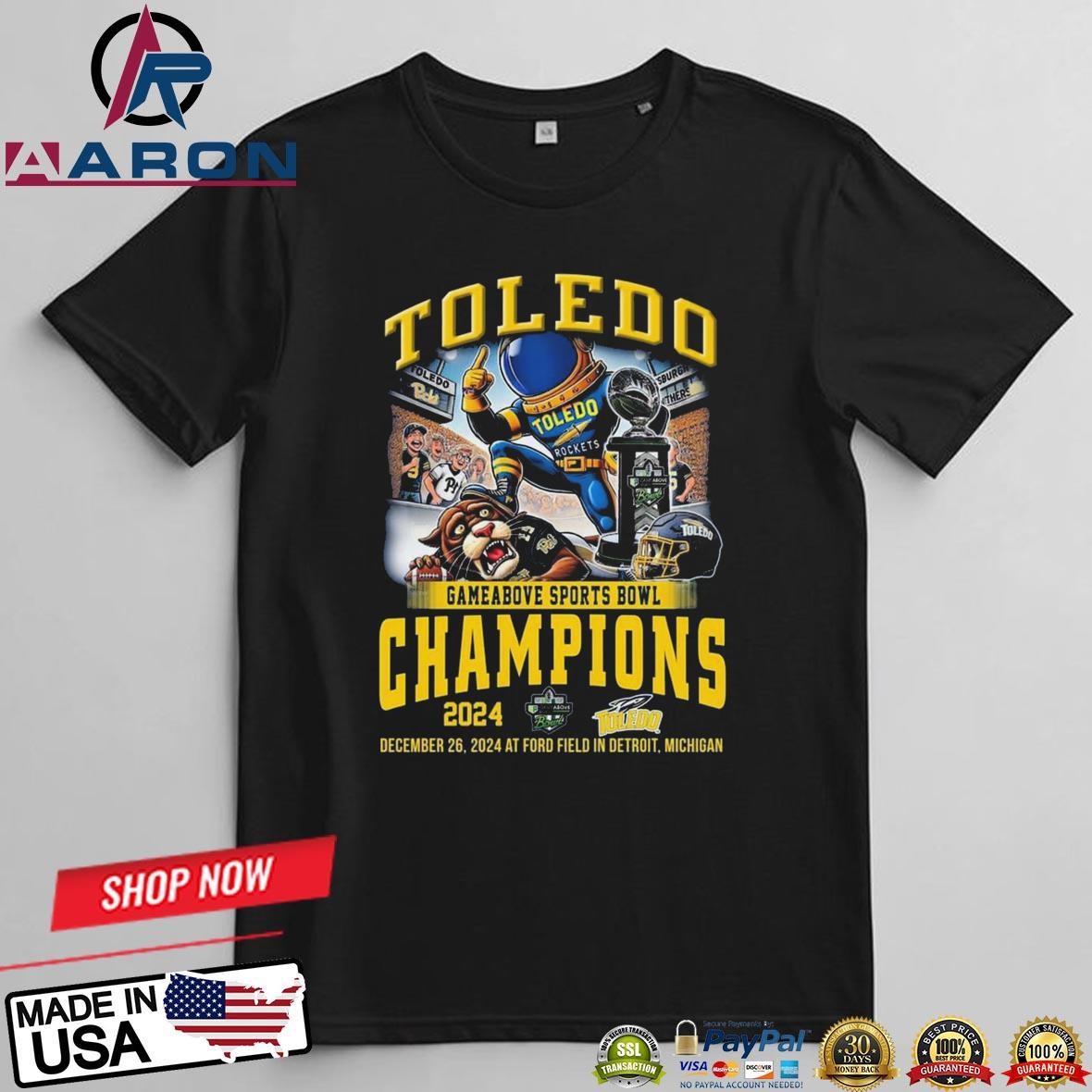 Official Toledo Rockets Gameabove Bowl Champions 2024 Celebrating T-Shirts