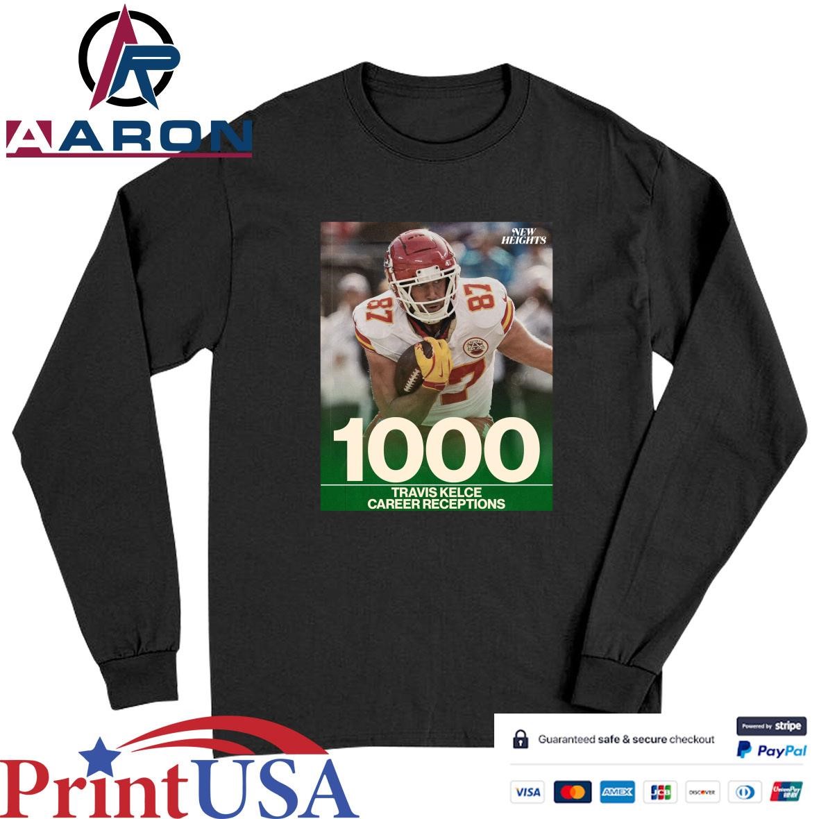 Official Travis Kelce On Becoming The 3rd TE In NFL History With 1000 Career Receptions T-Shirts Long Sleeve