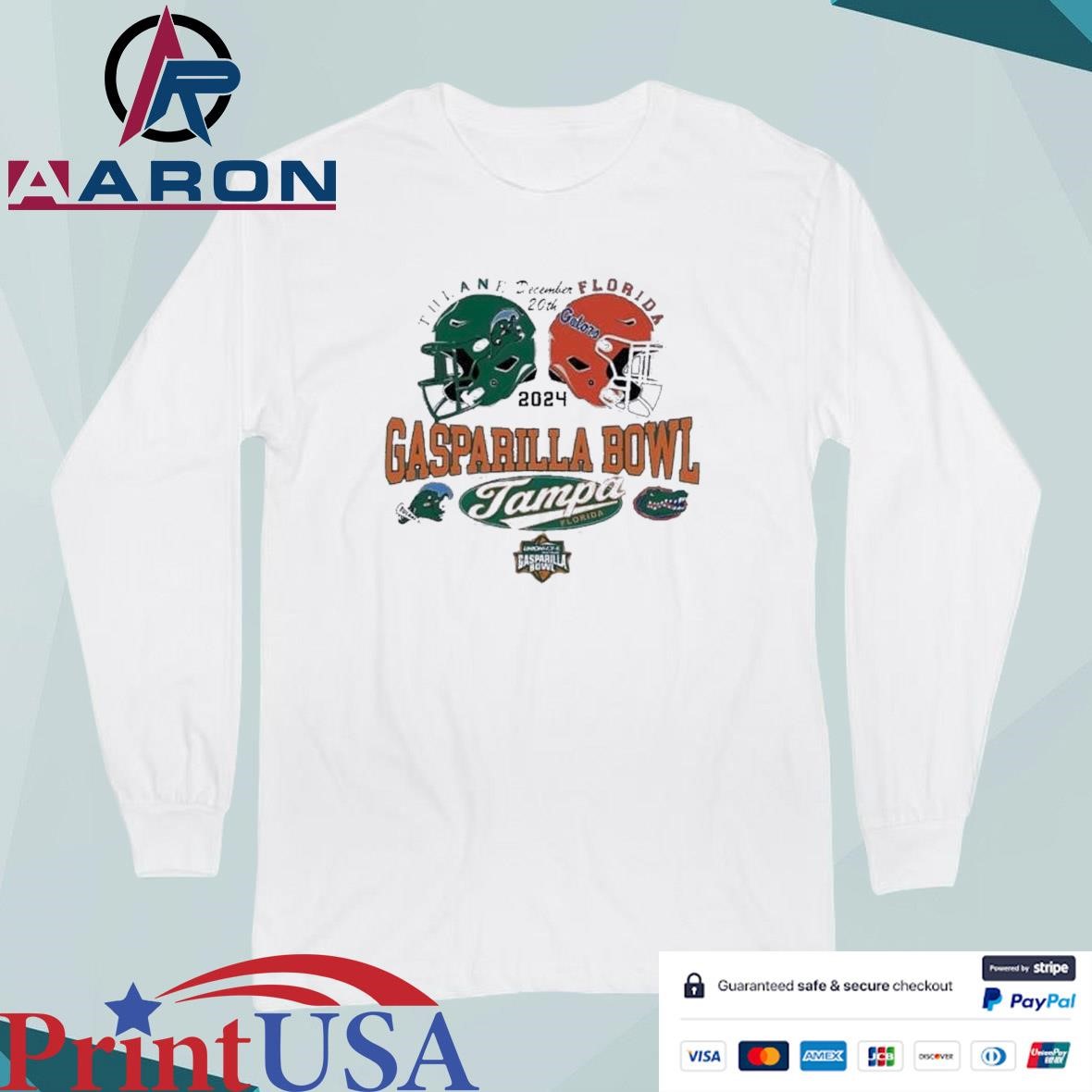 Official Tulane Green Wave Vs Florida Gators Football Gasparilla Bowl Champions 2024 T-Shirts Long Sleeve