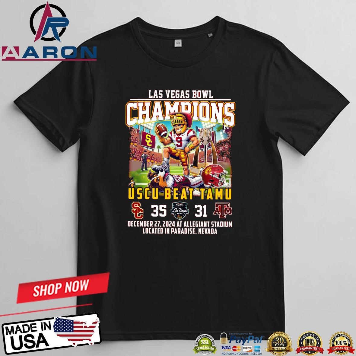 Official USC Trojans Beat Aggies 2024 Las Vegas Bowl Champions T-Shirts