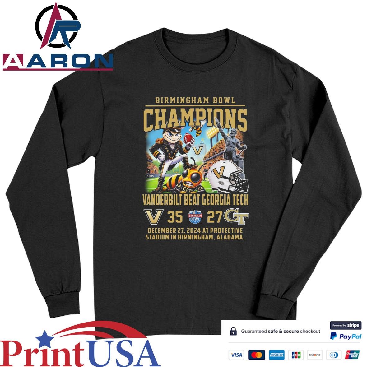 Official Vanderbilt Beat Georgia Tech 2024 Birmingham Bowl Champions T-Shirts Long Sleeve