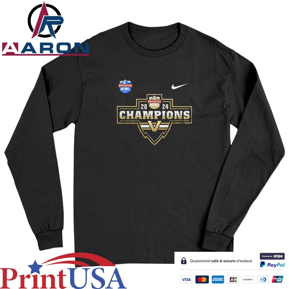 Official Vanderbilt Football Birmingham Bowl Champions 2024 T-Shirts Long Sleeve