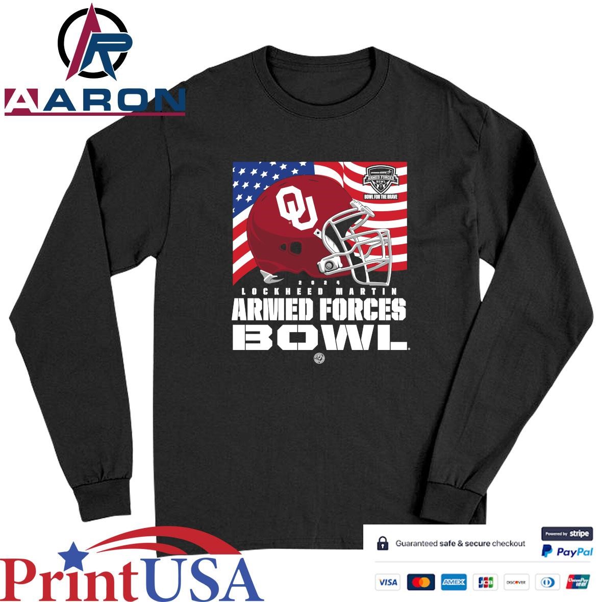 Oklahoma Sooners 2024 Lockheed Martin Armed Forces Bowl American Helmet T-Shirts Long Sleeve
