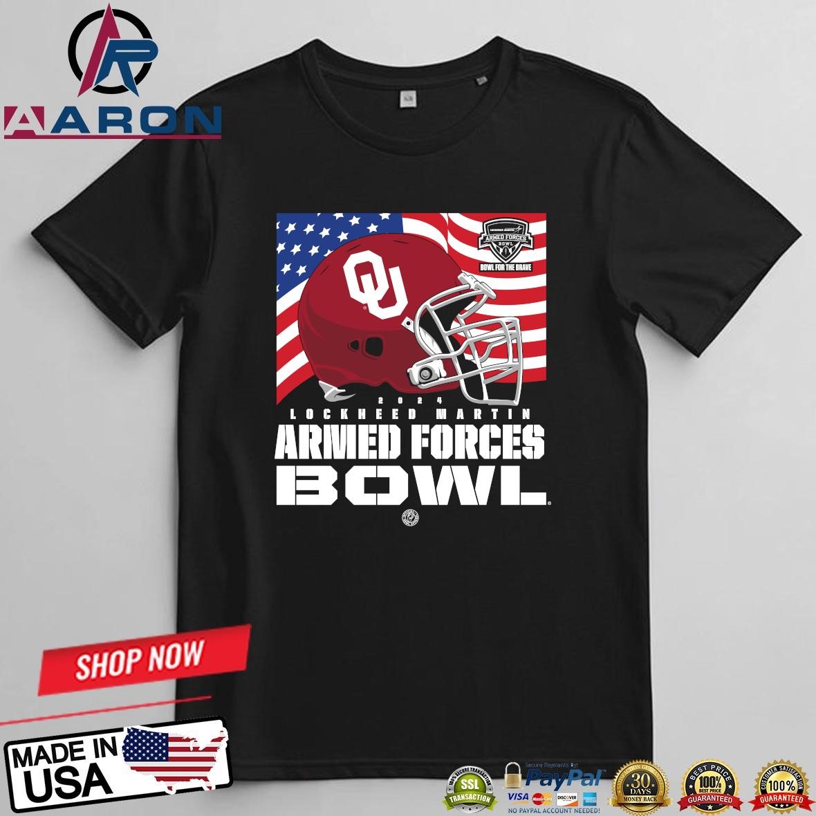 Oklahoma Sooners 2024 Lockheed Martin Armed Forces Bowl American Helmet T-Shirts