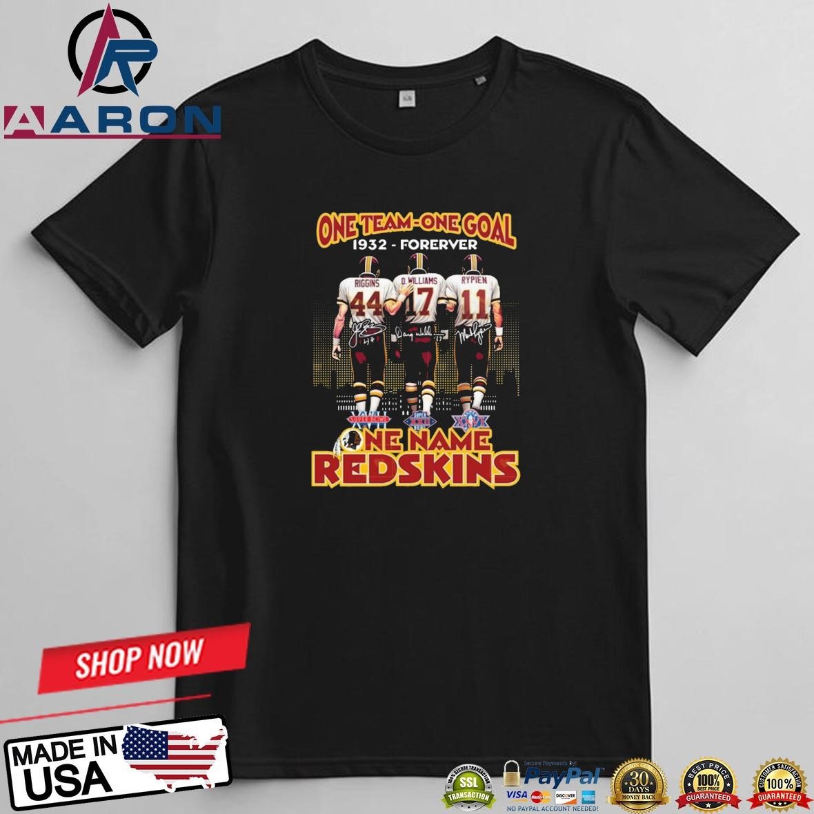 One Team One Goal 1932-Forever Washington Commanders One Name Redskins Signatures T-Shirts