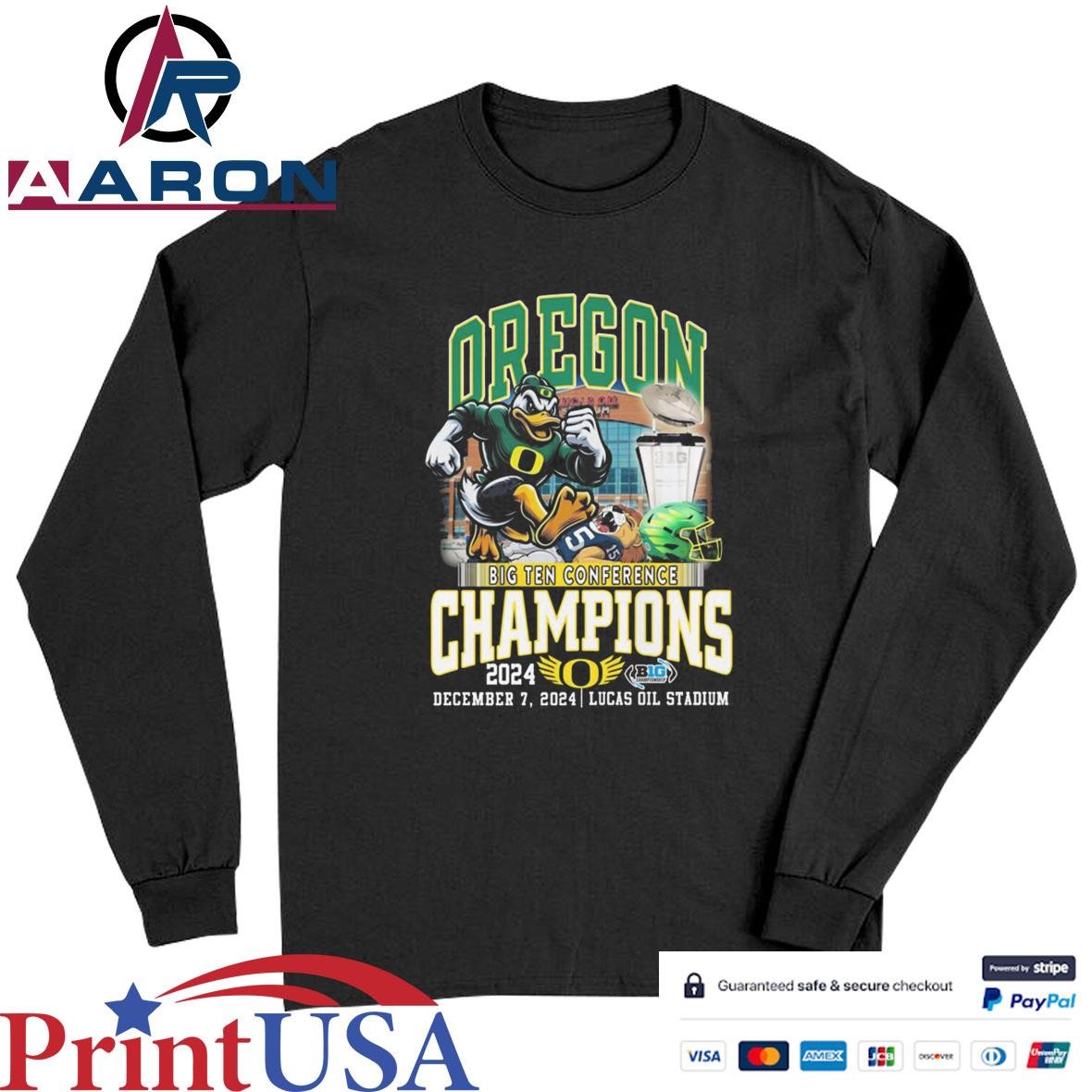 Oregon Ducks Big 10 Conference Champions In Lucas Oil Stadium 2024 T-Shirts Long Sleeve