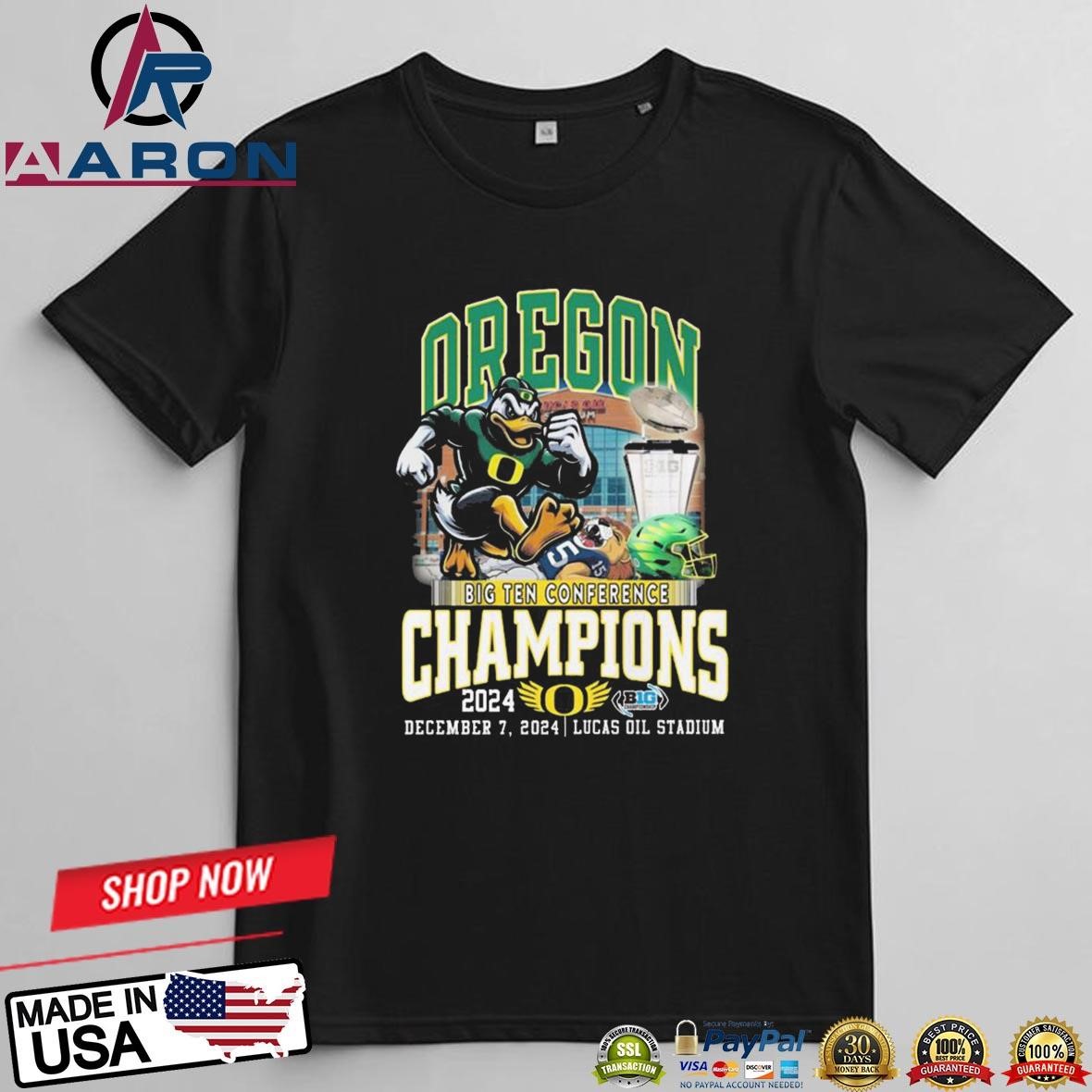 Oregon Ducks Big Ten Conference Champions 2024 Lucas Oil Stadium T-Shirts